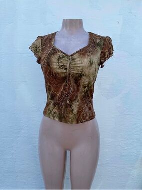 Star City Paisley Tie-Front Crop Top - Brown & Olive